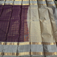 Brown with Grey Jari Kattam With Doublepet Borders Handwoven Pure Kanjivaram Silk Saree Beauty