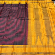 Gorgeous Handwoven Pure Korvai Zero Zari  Kanjivaram Silk Saree with beautiful maroon and black striped body with rettapet rudrakshas woven beautiful borders gorgeous seer pallu and contrast woven blouse
