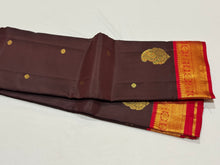 Coffee Brown with Red Buttas Korvai Handwoven Pure Kanjivaram Silk Saree with rich borders rich Pallu and contrast woven blouse beauty