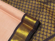 Sarasangi-Geva with Dark Coffee Brown Korvai Handwoven Pure Jari Kanjivaram Silk Saree with rich annapakshis woven beautiful borders gorgeous and finely woven pallu and contrast woven blouse