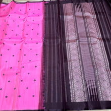 Strikingly beautiful Candy Pink with Deep Purple Handwoven Pure Zariless Kanjivaram with Silk buttas woven body with small banarasi borders rich pallu and contrast woven blouse