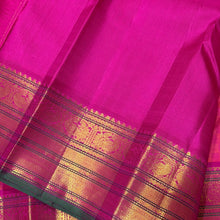 Sahana-Gorgeous Handwoven Pure Jari Kanjivaram Silk in a beautiful light and dark pink shade with paimadi checks woven body rich long and short borders beautiful green selvedges rich seer pallu and contrast woven blouse
