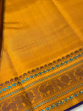 Elephant Grey with Mustard Zariless Handwoven Pure Korvai Kanjivaram Silk Saree buttas with temple borders