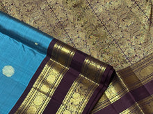 Gorgeous Teal Blue with Coffee Brown Buttas with Rettapet Borders Handwoven Pure Jari Kanjivaram Silk Saree beauty