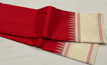Saraswati- Red with Offwhite Temple Bordered Handwoven Premium Pure Zariless Korvai Kanjivaram Silk with beautiful offwhite borders rich seer pallu and contrast woven blouse