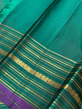 Deep Mauve with Sapphire Green Handwoven Pure Light Weight Kanjivaram Silk Saree Varisaipet Borders Beauty