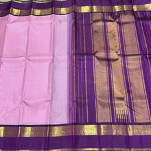 Pink and Purple Checks Handwoven Pure Jari Korvai Kanjivaram Silk Saree Beauty