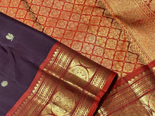 Gorgeous Chocolate Brown with Burnt Orange Handwoven Pure Kanjivaram Silk Saree with beautiful buttas rich borders and pallu woven body with a contrast woven blouse