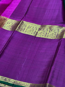 Deep Bottle Green with Dark Magenta Handwoven Pure Jari Kanjivaram Silk Saree with Broad Borders beauty
