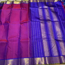 Dual tone Purple shade with Meenakshi Blue with Rudraksha pet borders rich pallu and contrast woven blouse