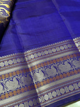 Lavenderish Blue with royal blue checks with Sorgavasal Pallu Handwoven Pure Zariless Kanchipuram Silk Sarees Beauty with varisai borders