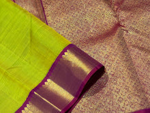 Beautiful Green Sampanga with Deep Maroonish Magenta Handwoven Pure Jari Korvai Kanjivaram Silk Saree with rich borders pallu and contrast woven blouse