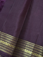 Greyish Abirami with Deep Purplish Brown Handwoven Pure Kanjivaram Silk Saree with intricate borders classy seer pallu and contrast woven blouse