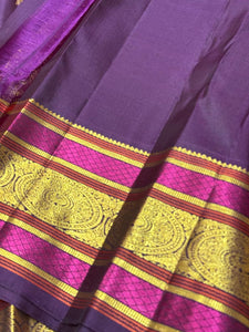 Orange with Deep Beetlenut Purple Handwoven Pure Jari Korvai with Buttas Kanjivaram Silk Saree with Meenakari Borders rich pallu beauty