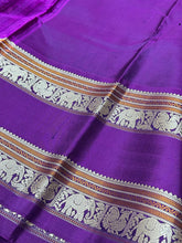 Offwhite with Aubergine Purple Korvai Muthukattam Handwoven Pure Zariless rettapet bordered Kanchipuram Silk Saree Beauty