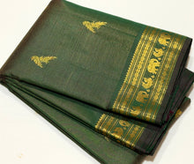Sahana- Stunning Deep Green Vairaoosi with Buttas Handwoven Pure Jari Kanjivaram Silk with beautiful bird buttas woven body with rich borders pallu and self colored blouse
