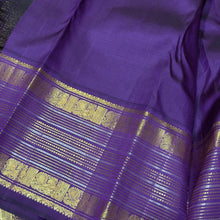 Vaibhogam- Stunning Sandal White with Purple Handwoven Pure Jari Korvai Kanjivaram Silk with thread buttas woven beautiful body with rich Borders gorgeous pallu and contrast aubergine blouse