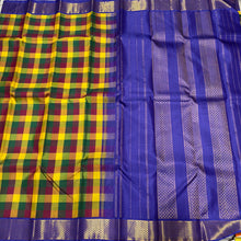 Vintage Style Handwoven Korvai Pure Jari Kanjivaram Silk Saree in Palum Pazhamum Checks with Araimadam borders rich pallu and contrast woven blouse