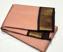 Sarasangi-Geva with Dark Coffee Brown Korvai Handwoven Pure Jari Kanjivaram Silk Saree with rich annapakshis woven beautiful borders gorgeous and finely woven pallu and contrast woven blouse