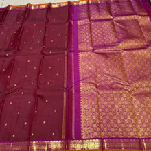Sahana- Gorgeous Deep Maroonish Brown with Magenta Buttas Handwoven Pure Kanjivaram Silk with small rich borders gorgeous pallu and contrast woven blouse beauty