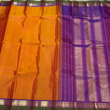 Mango Mustard Orange  with Violetish Purple Handwoven Pure Kanjivaram Silk Saree Spaced borders