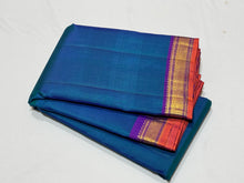 Peacock Blue with Purple Handwoven Pure Jari Kanjivaram Silk Saree Small borders beauty