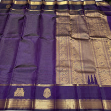 Sahana- Stunning Deep Purple with Gold Handwoven Pure Jari Kanjivaram Silk with Gandaberundas and Yazhis woven beautiful araimadam borders Rich Pallu and self colored blouse