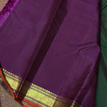 Nayaki- Deep Forest Green with Dark magenta Small borders Handwoven Pure Jari Kanjivaram Silk with small borders rich pallu and contrast woven blouse
