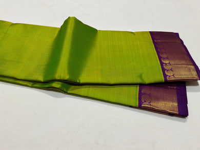 Sneha Green Purple Handwoven Pure Jari Korvai Kanjivaram Silk Saree Beauty 3.5 inches borders