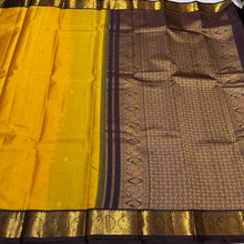 Yellow with Coffee Brown Buttas Korvai Handwoven Pure Kanjivaram Silk Saree Beauty