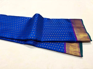 Royal Cobalt Blue with Purple Thodar Buttas Handwoven Pure Kanjivaram Silk Saree Beauty