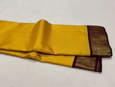 Yellow with Beetlenut Brown Pure Jari Handwoven Korvai Vairaoosi Handwoven Pure Kanjivaram Silk Saree Beauty