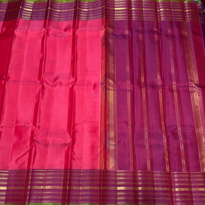 Dual tone Orange Pink with Magenta Handwoven Pure Light Weight Kanjivaram Silk Saree