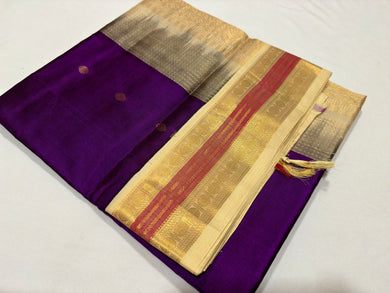 Purple with Cream Buttas Korvai Handwoven Pure Kanjivaram Silkcotton Saree Beauty