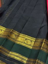 Tomato Pink with Bottle Green Black Buttas Korvai Handwoven Pure Jari Kanjivaram Silk Saree Beauty