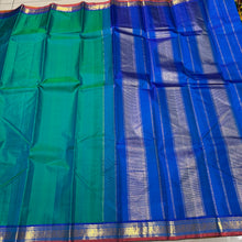 Peacock Green with Peacock Blue Small Borders Handwoven Pure Jari Kanjivaram Silk Saree Beauty