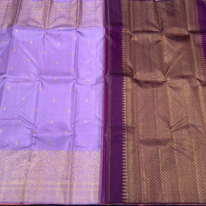 Lavendar with Purple Handwoven Pure Jari Buttas with contrast pallu blouse Kanjivaram Silk Saree Vanasingaram Borders Beauty