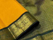 Yellow with Bottle Green Korvai Handwoven Pure Jari Kanjivaram Silk Saree Beauty