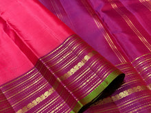 Dual tone Orange Pink with Magenta Handwoven Pure Light Weight Kanjivaram Silk Saree