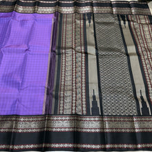 Saraswati- Gorgeous Lavendar with Black Handwoven Pure Korvai Premium Zariless Kanjivaram Silk with beautiful checked body with rich yazhis and rudrakshas woven borders gorgeous pallu and contrast woven blouse