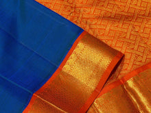 Sarasangi- Beautiful Peacock Blue with Orange Handwoven Pure Jari Korvai Kanjivaram Silk with beautiful borders rich pallu and contrast woven blouse