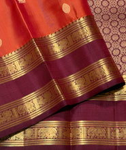 Sahana- Stunning Rust with Deep Brown Buttas Handwoven Pure Kanjivaram Silk with beautiful doublepet borders rich pallu and contrast woven blouse