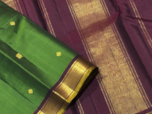 Emerald Green with Deep Maroon Buttas Handwoven Pure Jari Kanjivaram Silk Saree with rich seer pallu and contrast woven blouse beauty