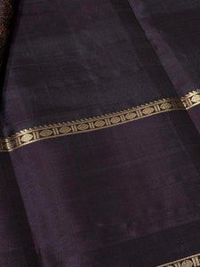 Deep Pakku (Beetlenut) Brown Handwoven Pure Kanjivaram Silk saree in Jari Neli Beldhari woven body with Gandaberundas and Yazhis butta woven borders rich pallu and self colorer blouse beauty
