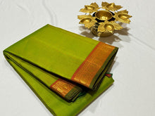 Parrot Green Orange Mustard Handwoven Pure Kanchipuram Silk Saree