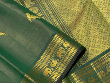 Sahana- Stunning Deep Green Vairaoosi with Buttas Handwoven Pure Jari Kanjivaram Silk with beautiful bird buttas woven body with rich borders pallu and self colored blouse