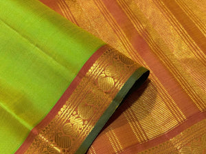 Parrot Green Orange Mustard Handwoven Pure Kanchipuram Silk Saree