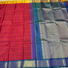 Vaibhogam- Beautiful Deep Red with Ganga Jamuna Neli Veldhari with Araimadam Borders Handwoven Pure 2g Jair Korvai Kanjivaram Silk with beautiful body borders rich pallu and contrast woven blouse