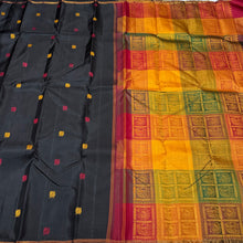 Black with Bomkai Pallu Premium Zariless Handwoven Pure Kanjivaram Silk Saree with small borders rich silk thread buttas woven body rich bomkai pallu and contrast checked blouse beauty