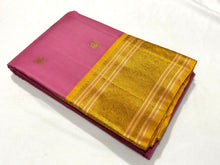 Pink with Gold Korvai with Buttas Handwoven Pure Jari Kanjivaram Silk Saree Beauty